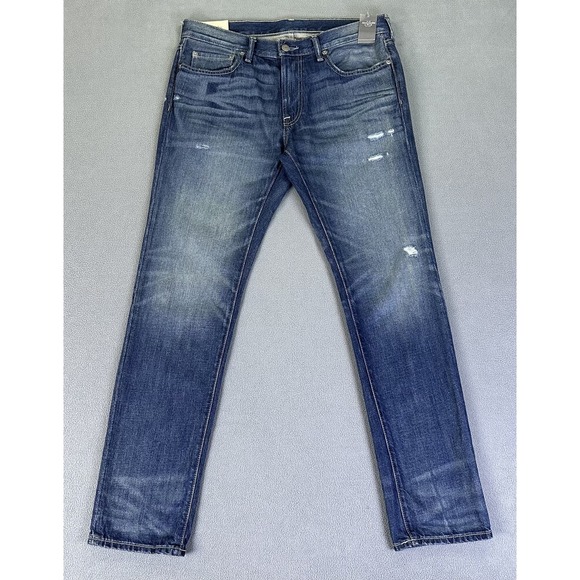 Abercrombie Fitch Jeans Mens 32x30 Blue Skinny Distressed Whiskered Denim New - Picture 1 of 11